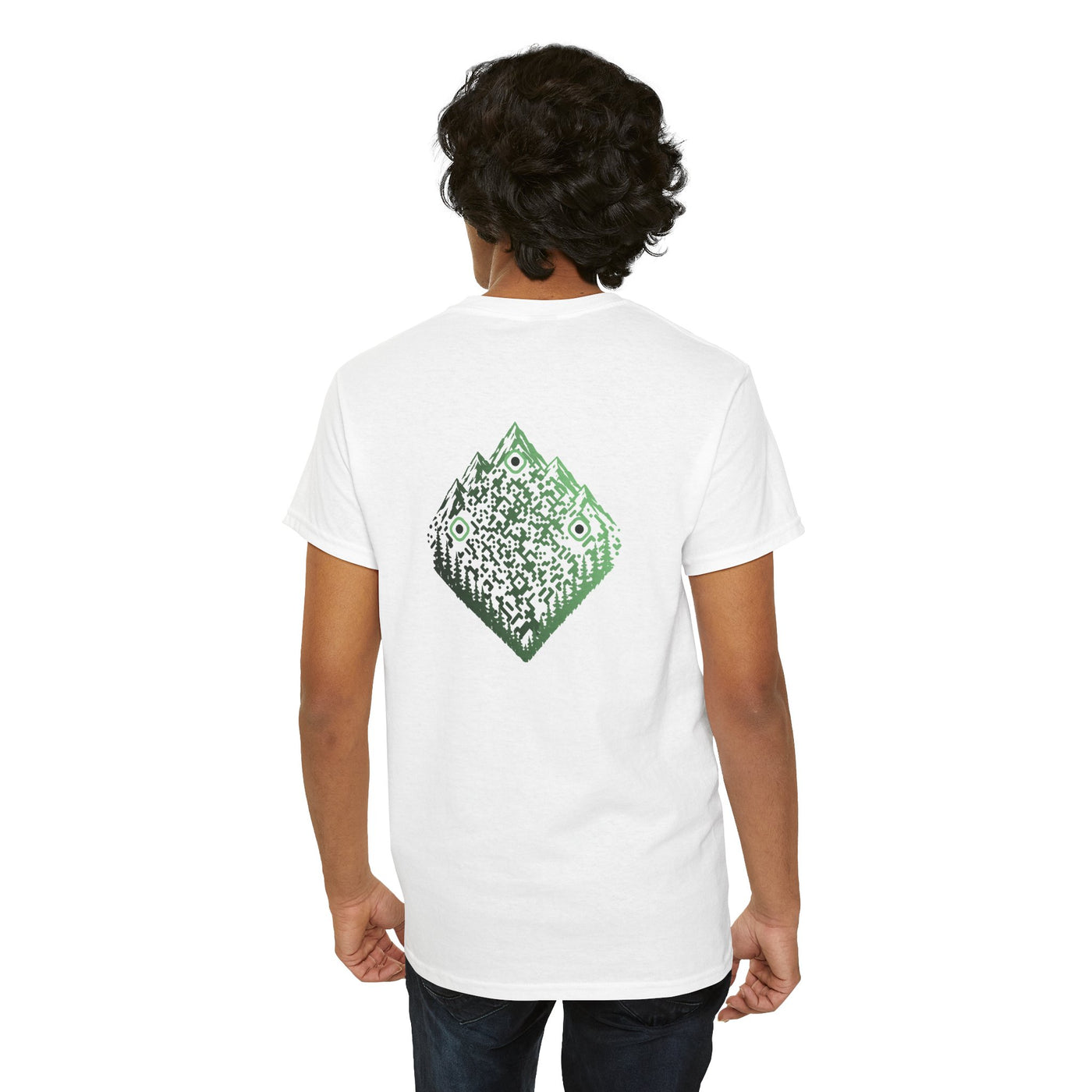 T-shirt Blanc - Qr code Montagne & Forêt Matcha - unisexe