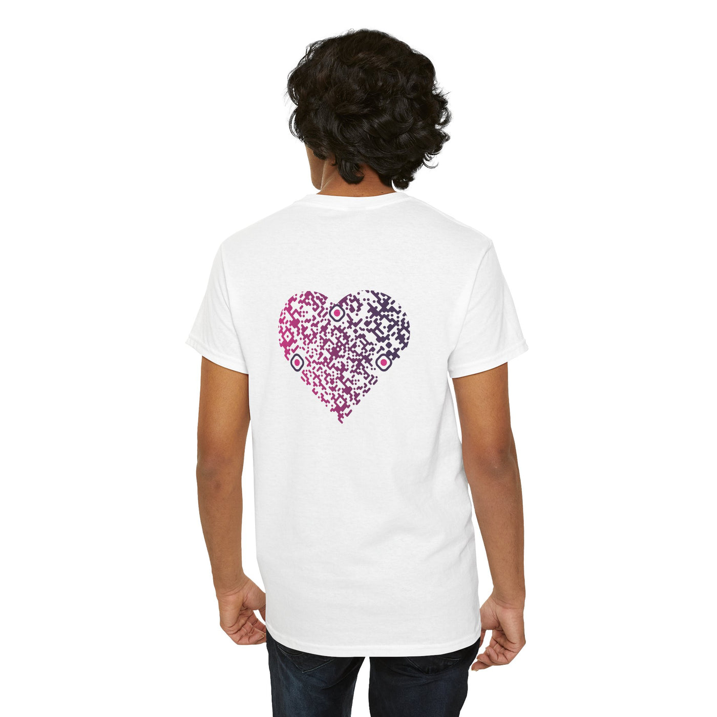 T-shirt Blanc - Qr code Coeur Prune - unisexe