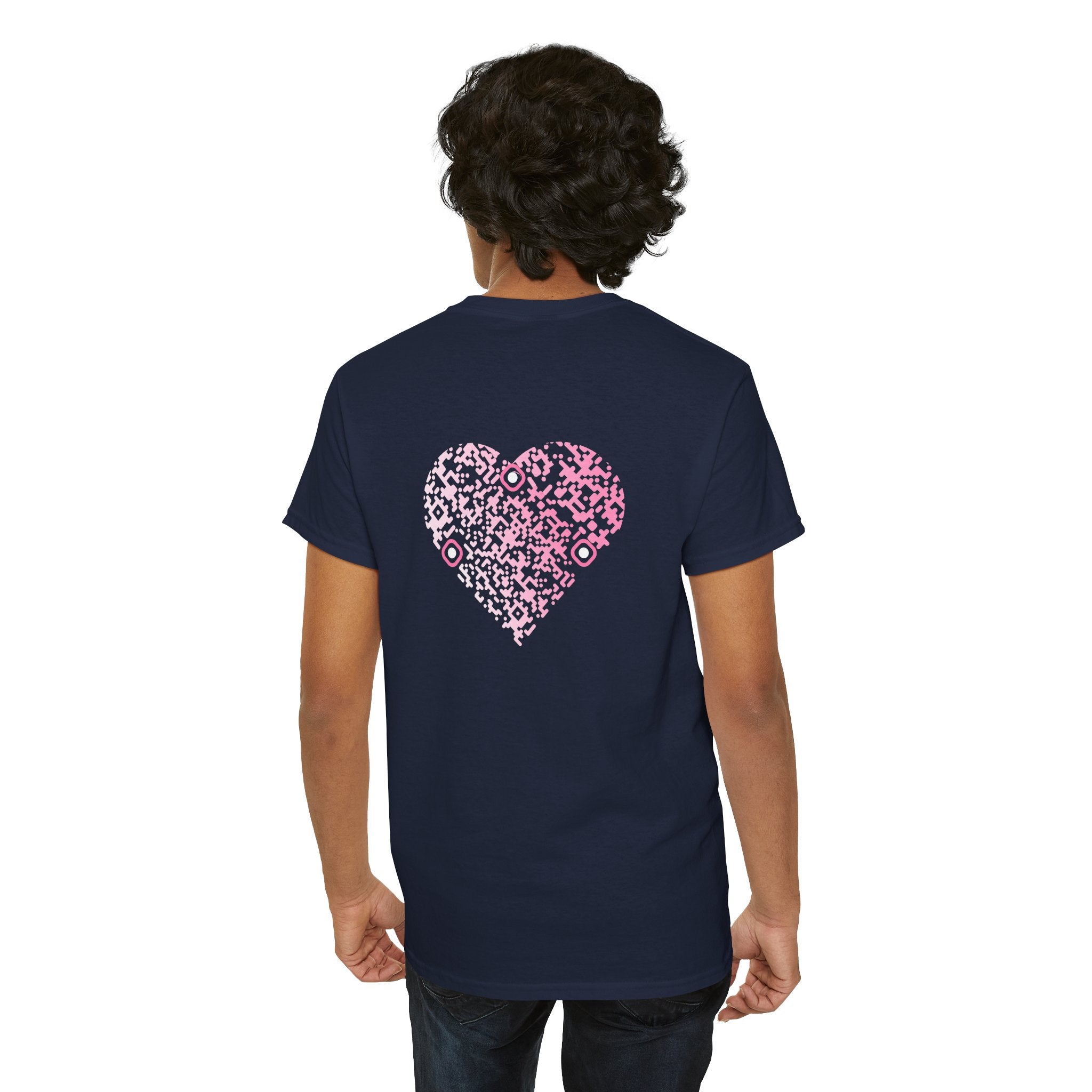 T-shirt Bleu Marine - Qr code Coeur Sakura - unisexe