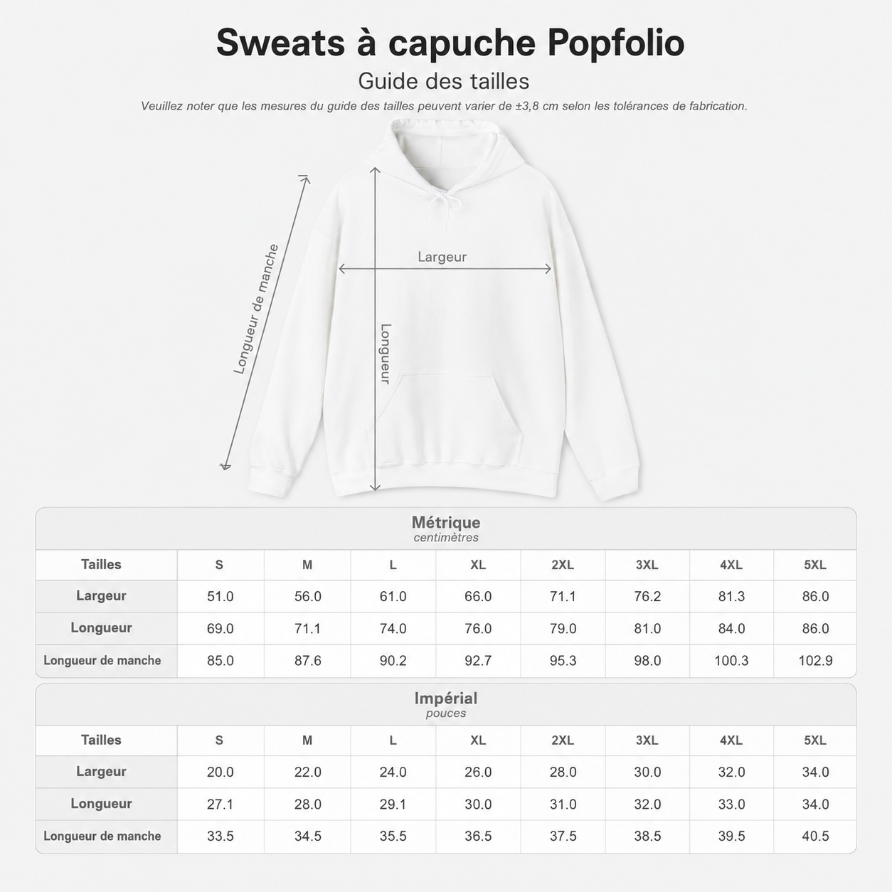Guide des tailles sweat à capuche PopfolioSweatshirt unisexe Kaki | qr code Sakura